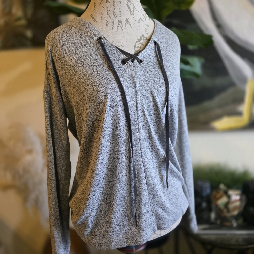 Rails Gray Lace-Up Super Soft Sweatshirt
